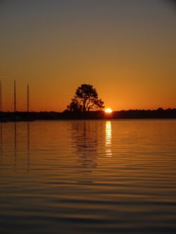 Evening by the lake at sunset